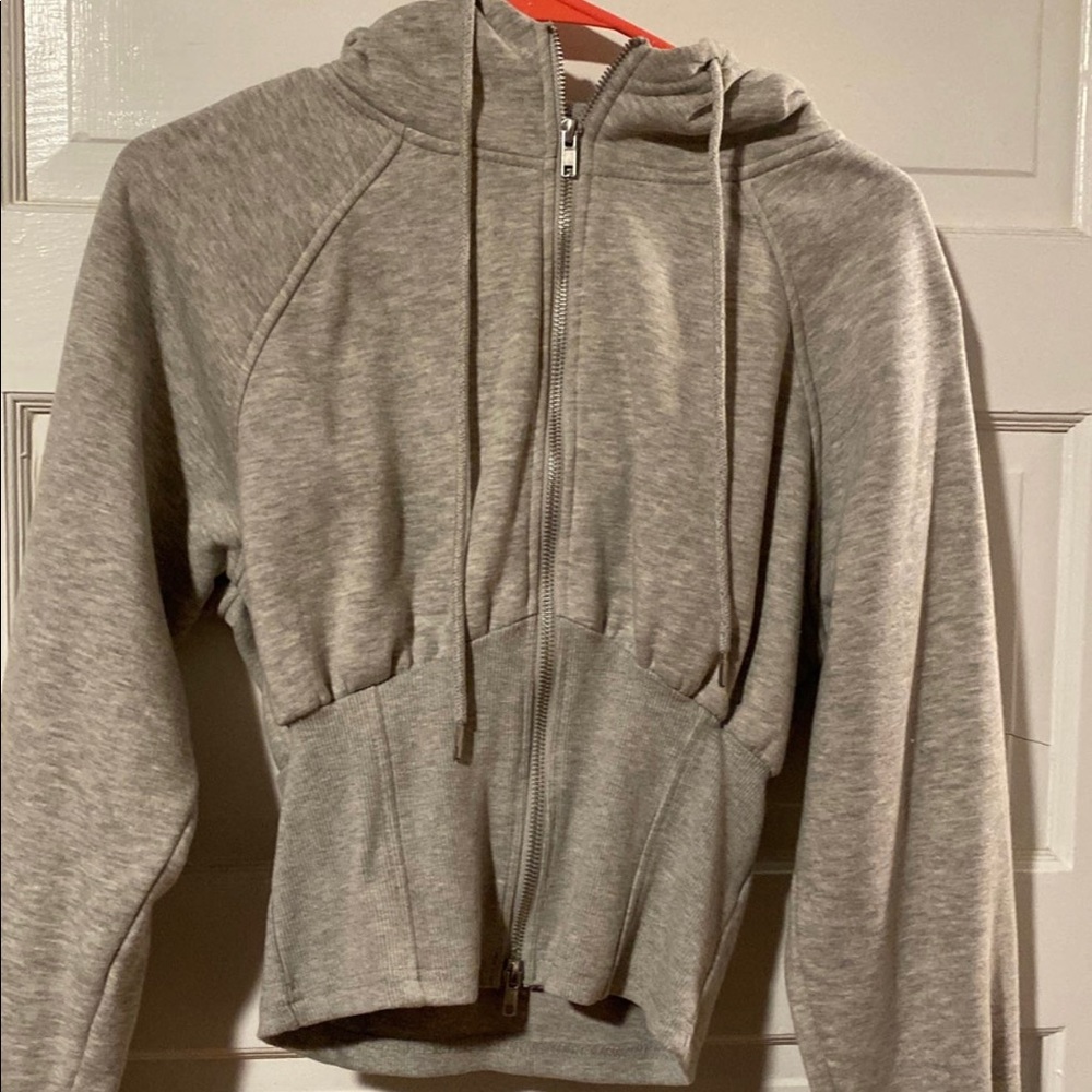 Gray drawstring zip up hoodie